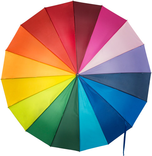 Multifarvet paraply med 16 paneler