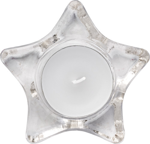 Star-shaped glass candle holder, including candle